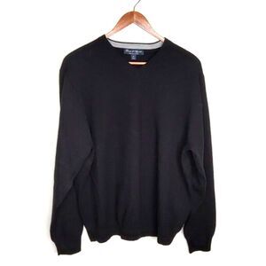 Davis & Squire Men's sz XL Extra Fine Merino Wool Black V-Neck Pullover Sweater